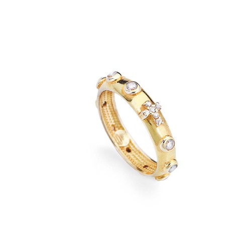 Anello AMEN Rosario gold con zirconi bianchi