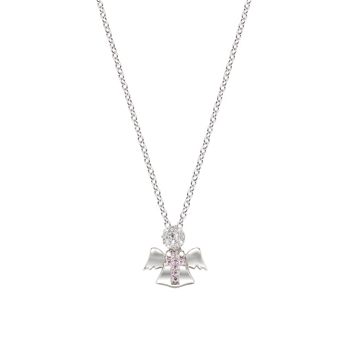 Collana AMEN Angioletto e Croce con zirconi bianchi e rosa