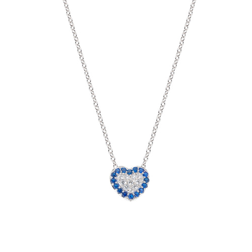 Collana AMEN Cuore con zirconi bianchi e blu