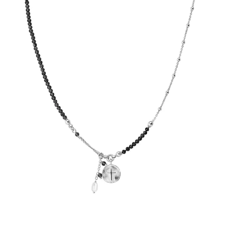 Collana AMEN con cristalli neri e perla