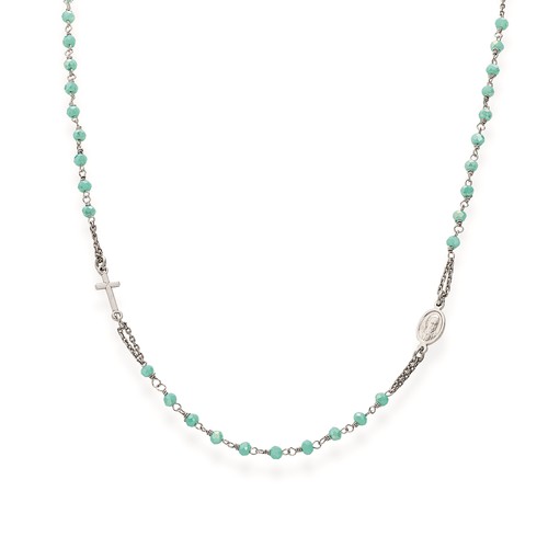 Collana AMEN Rosario con cristalli verde acqua