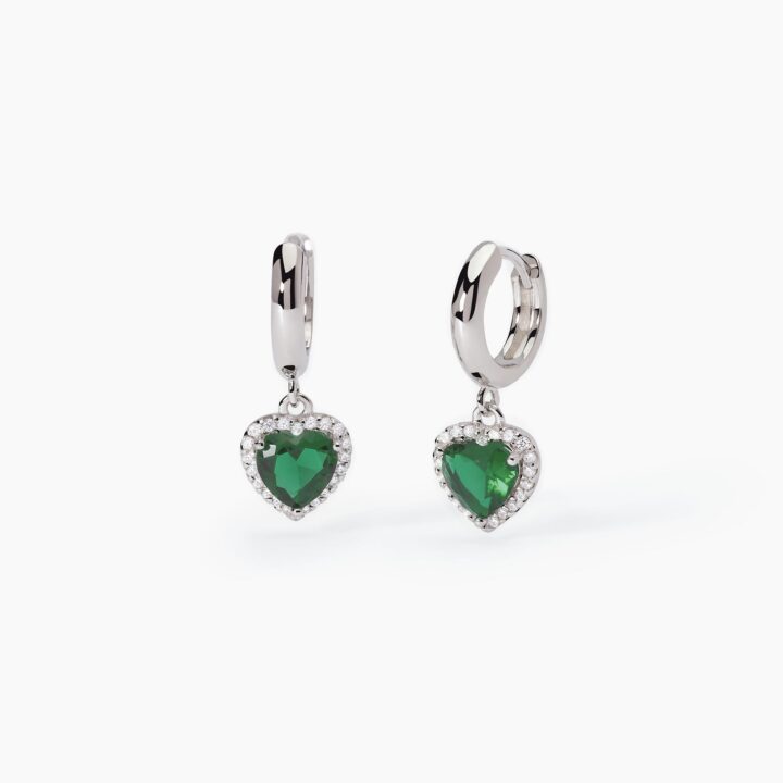 Orecchini Mabina in argento a cerchio con smeraldi sintetici taglio cuore LOVE AFFAIR