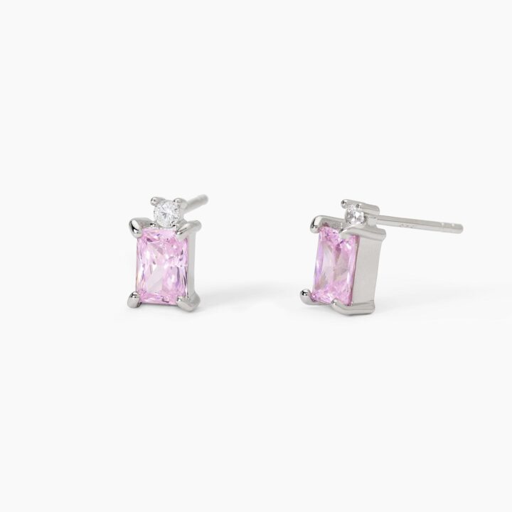 Orecchini Mabina in argento con zircone rosa taglio princess BATTITO