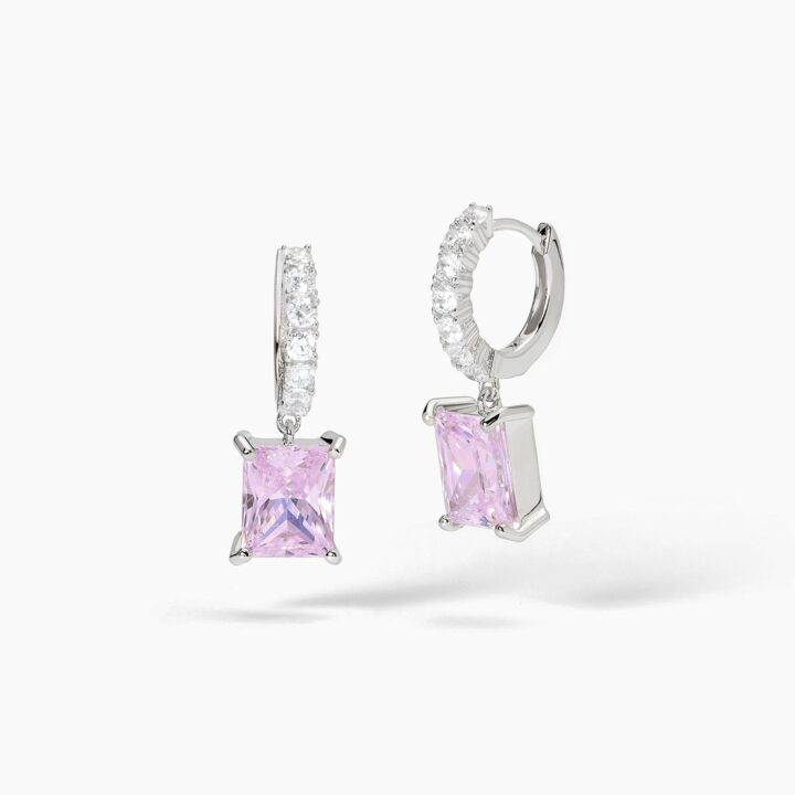 Orecchini Mabina a cerchio con zircone rosa taglio princess DESIDERIO INFINITO