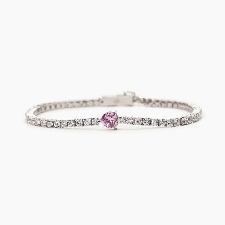Bracciale tennis Mabina con zircone rosa a cuore centrale TENNIS CLUB
